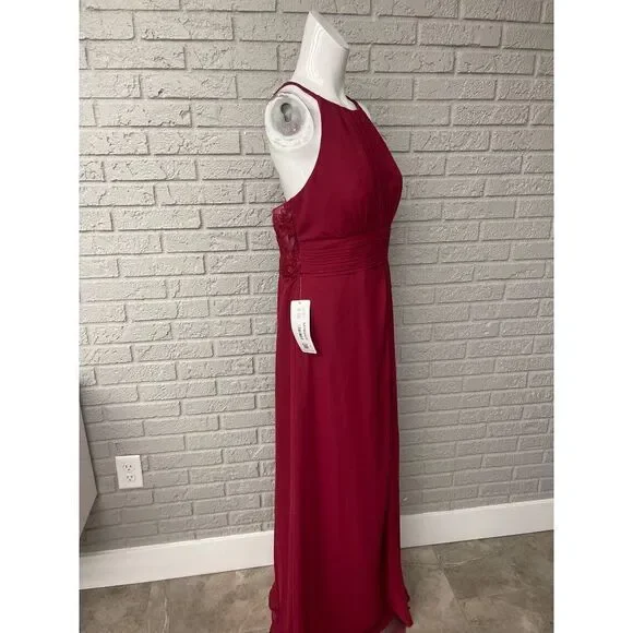 NWT Azazie Burgundy Bonnie Allure Halter Bridesmaid Dress Size 14 - Picture 11 of 16
